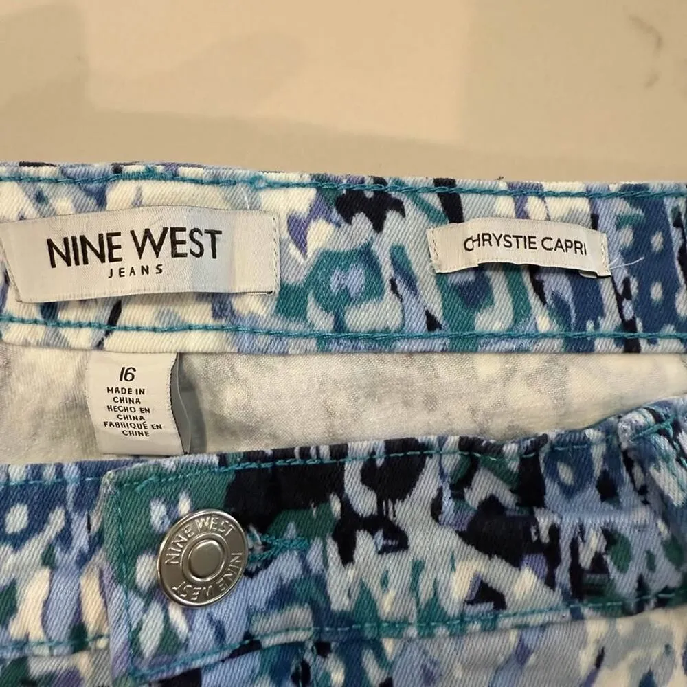 Nine West Chrystie Capri Pants Women's 16 Multicolor Blue Mid Rise Soft Twill - Image 4