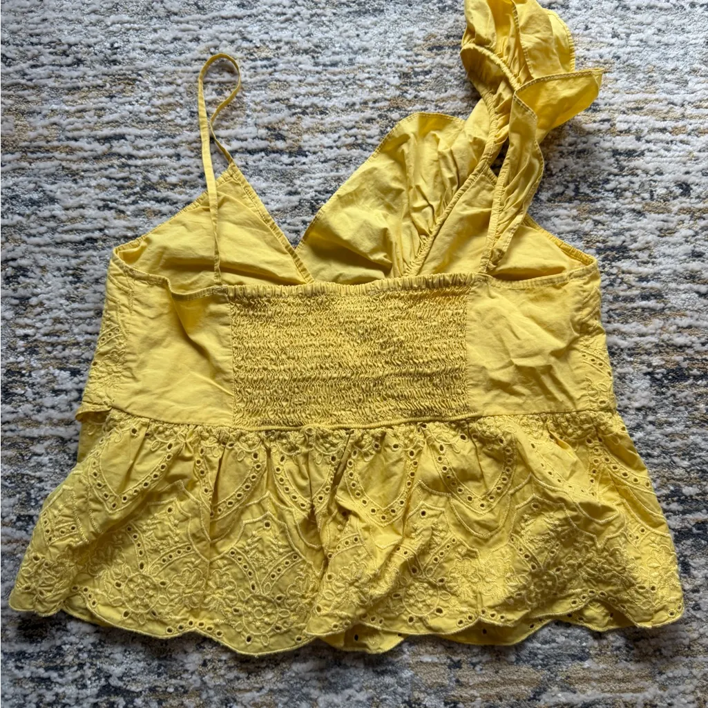 Zara Yellow Embroidered Ruffle crop Top - Image 3