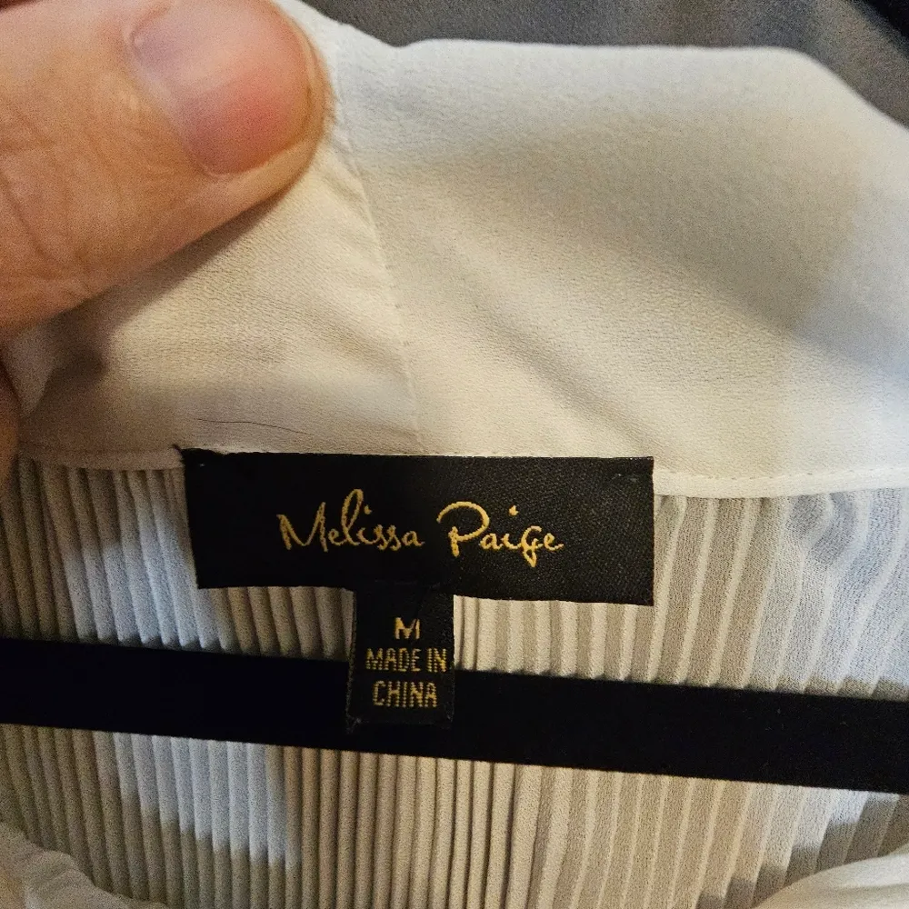 Melissa Paige Ivory Vintage Look Neck Tie High Low Tunic Blouse - Image 4