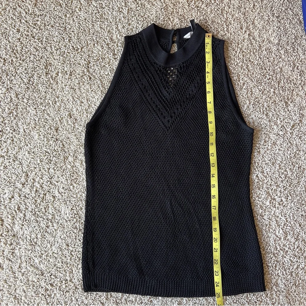 White House Black Market Crochet Knit Sleeveless Sweater Size Medium Black F2 - Image 10