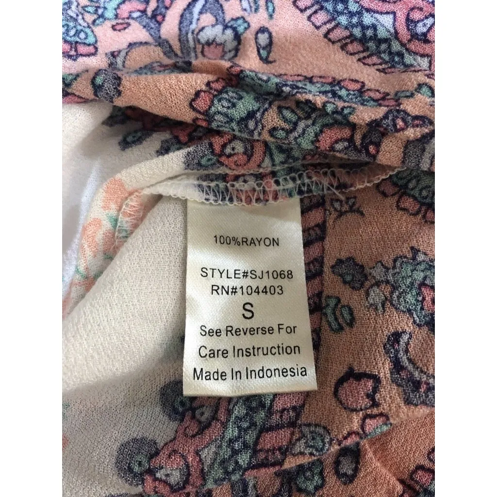 Blu Pepper Boho Blouse Long Sleeve ~ Size Small ~ Cream/Blue/Orange - Image 7