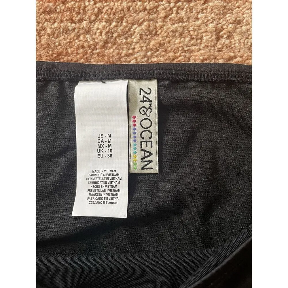 NWT 24th & Ocean Solid Mid Waist Hipster Bikini Swimsuit Bottom Sz M, Black Size M - Image 3