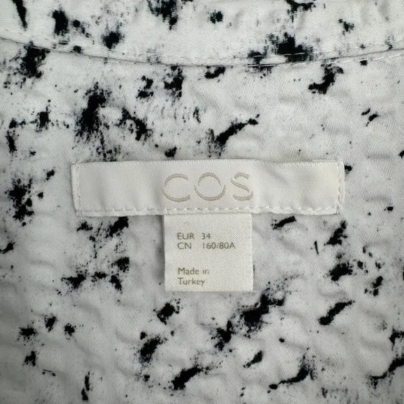 COS Textured Cotton Shirt Size 2 White Black Speckled Button Front Minimalist - Image 9