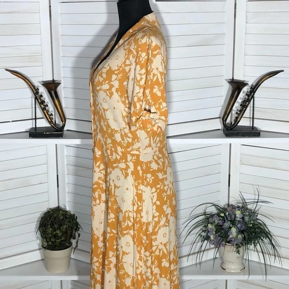 Band of Gypsies Floral hippie boho Midi Dress Cream Orange oversized sz XS - Image 4