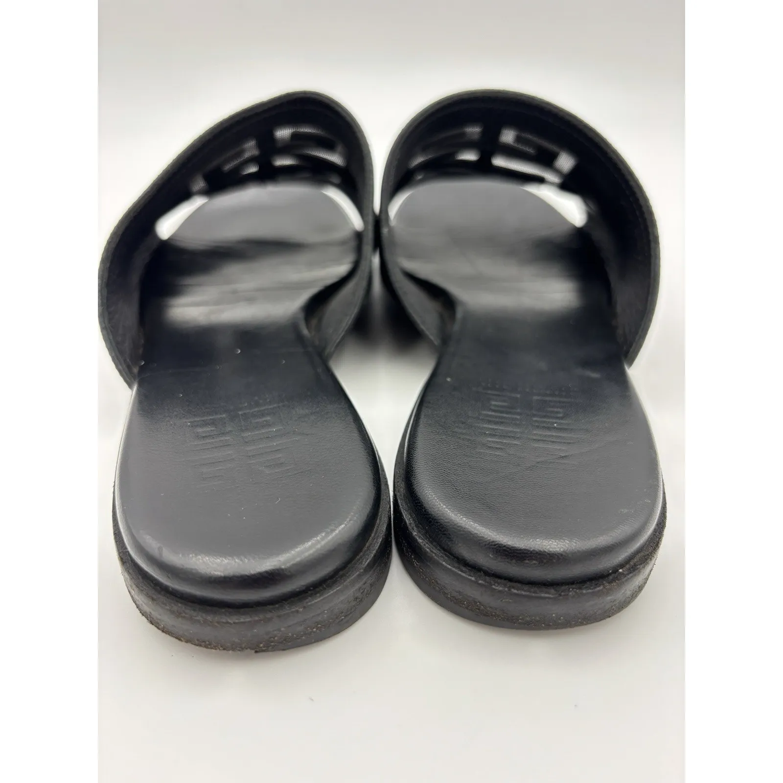 Authentic Givenchy Slides Flat Sandals Black Leather Mesh Logo Size 38.5 / 8.5 - Image 5