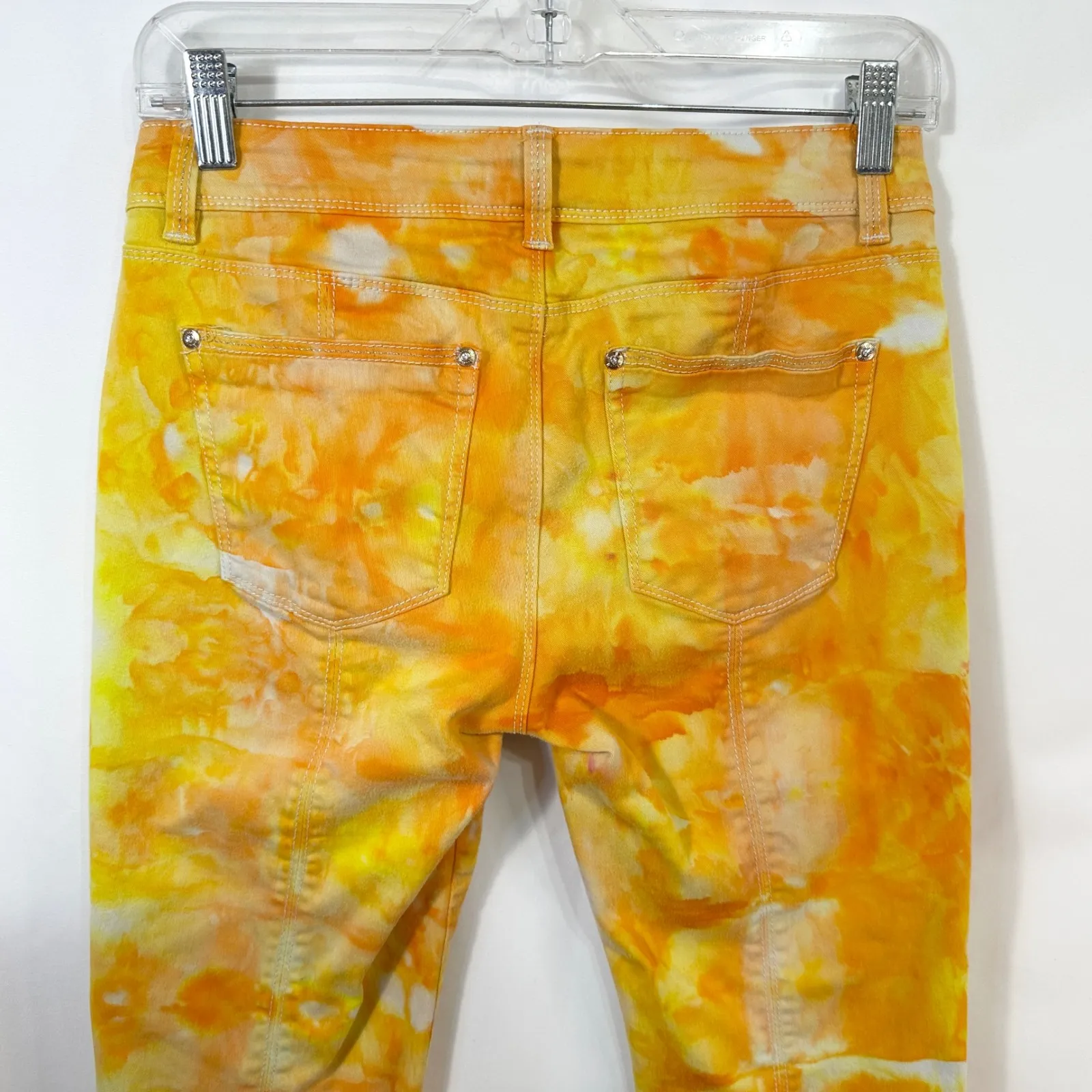 White House Black Market Size 2 Jeans Handmade Tie Dye Yellow Skinny Crop 235‎ - Image 10