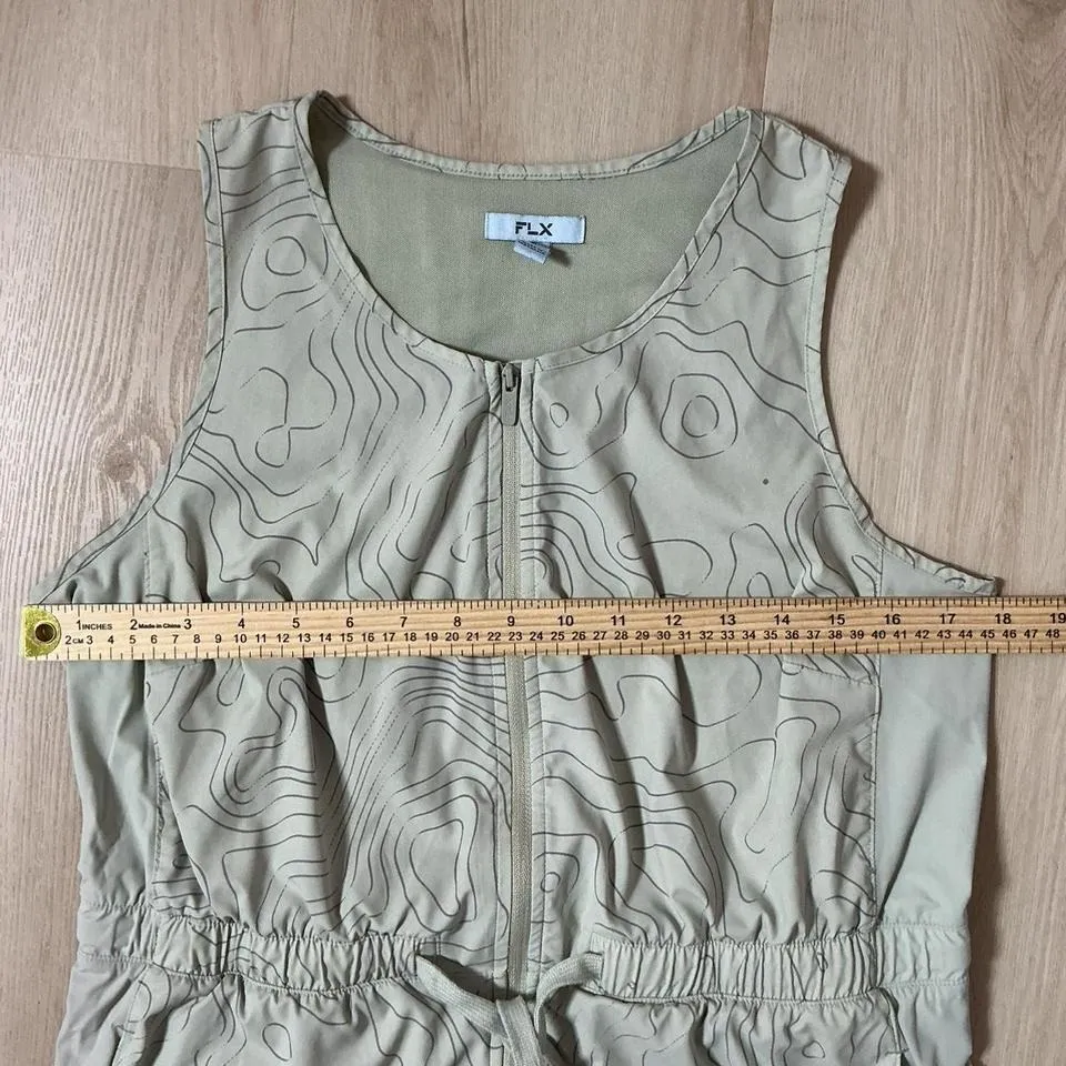 FLX Women's Sleeveless Zip Up Drawstring Waist Dress M Topographic Print Casual‎ Size M - Image 5