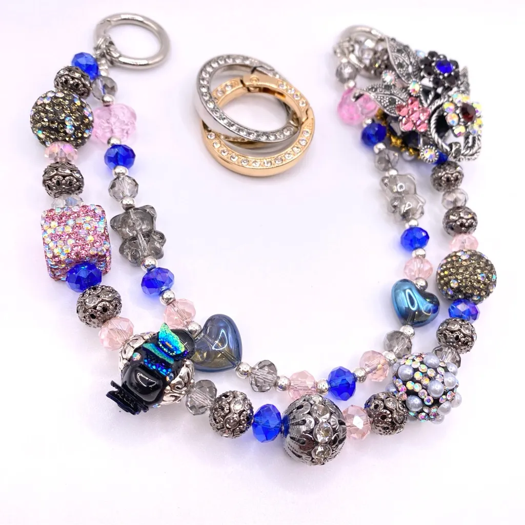 🩶🩷💙 Luxury Bag/Phone Chain Charm/Keychain COLORFUL FLOWER BOUQUET Bling Crystals - Image 2