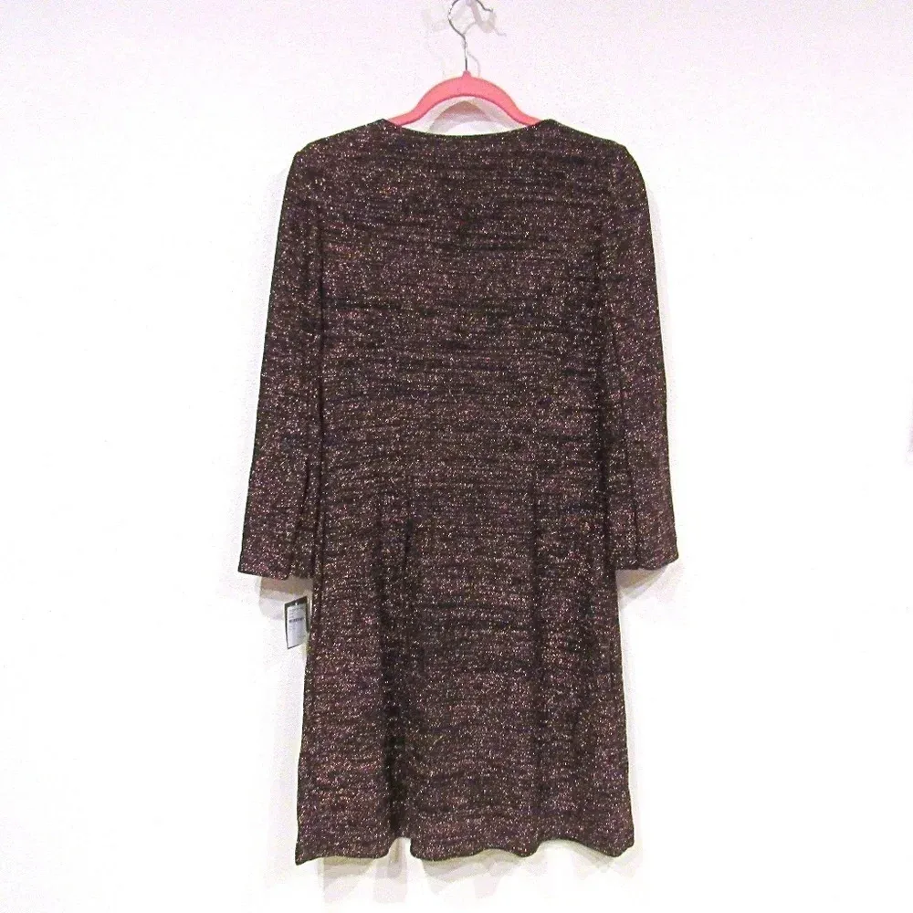 NWT Taylor V Neck Metallic Knit Shift Dress Size 6 Brown - Image 4