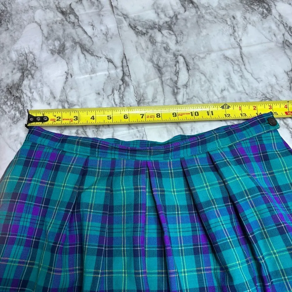 Pendleton Vintage pure virgin wool purple green plaid tartan midi skirt made USA - Image 3