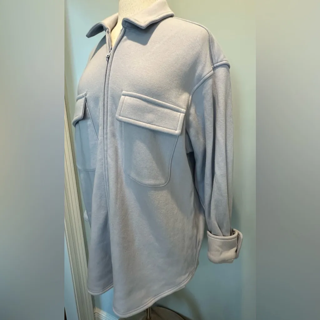 SKIMS Cotton Fleece zip up shirt jacket size Small NWT color Periwinkle - Image 8
