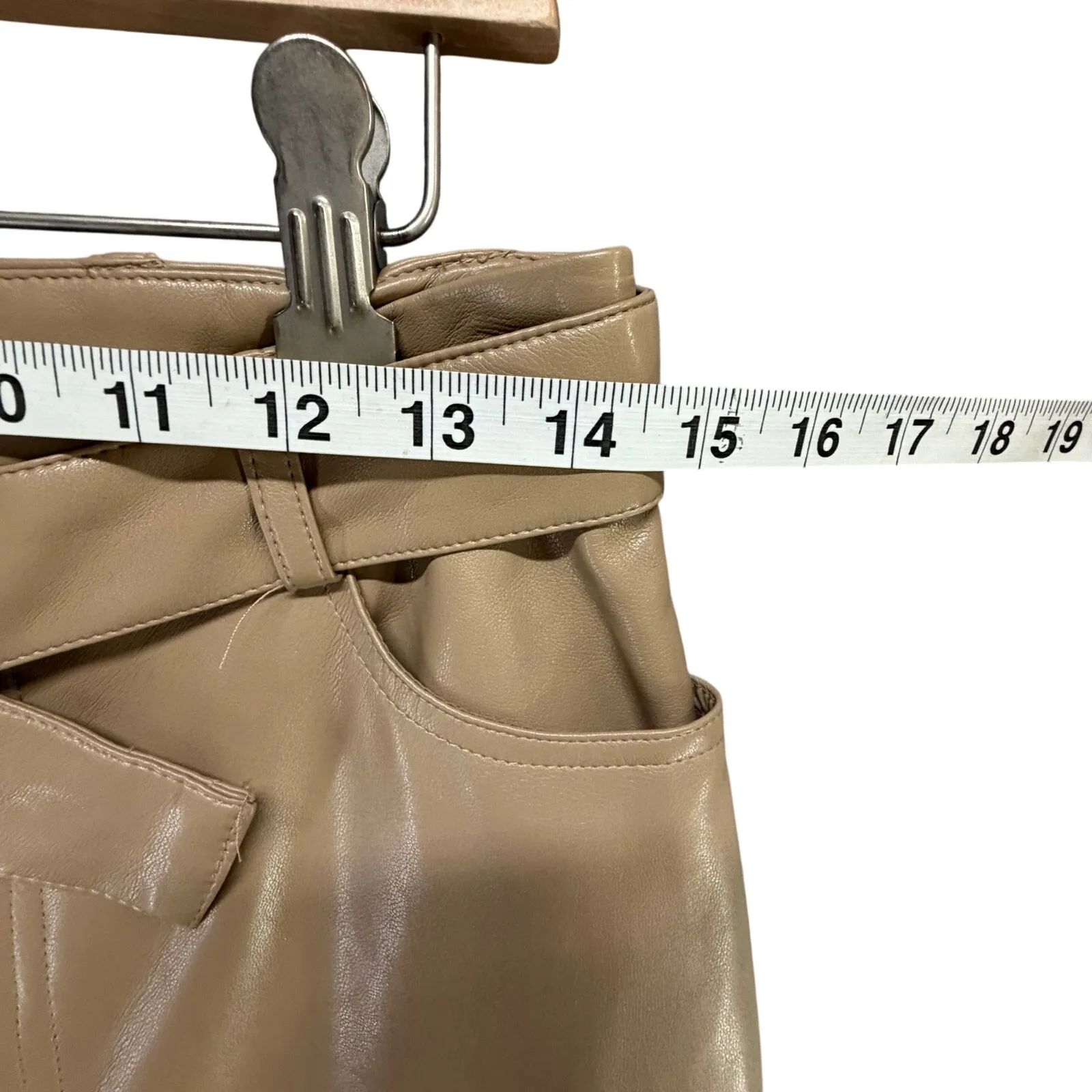 Nicholas Arya Vegan Leather 90s Five Pocket Pant Size 6 Fog Beige Belted Modern Tan - Image 8