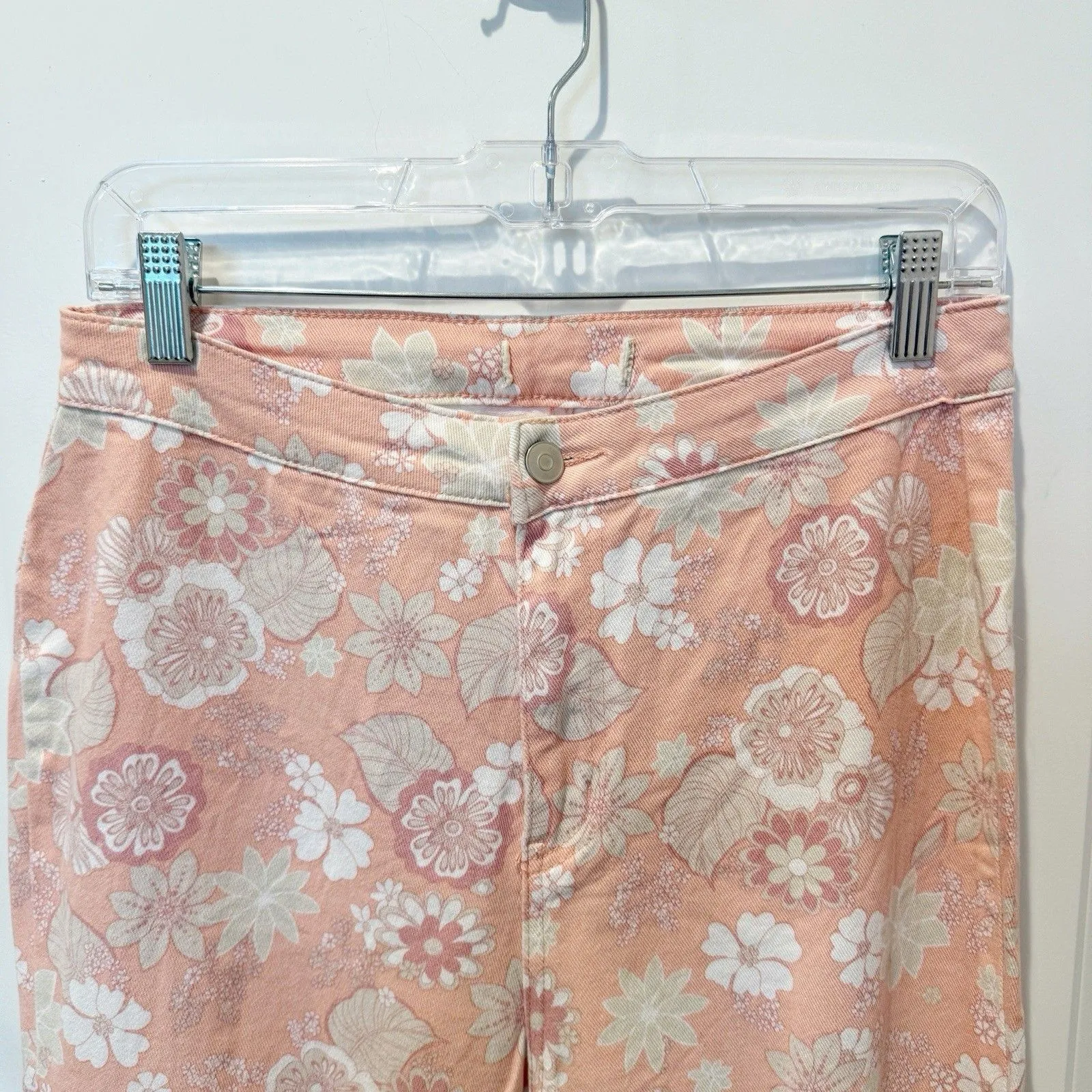 Womens Floral Groovy Bell Bottom Flare Jeans Size Large Hippie 70s Festival Boho - Image 4