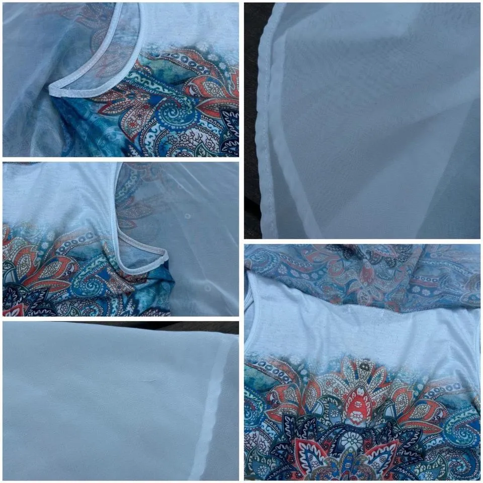 White/Multi-Colored Westport 1962 Boho Rhinestone Chiffon Layering Angel Top - Image 8