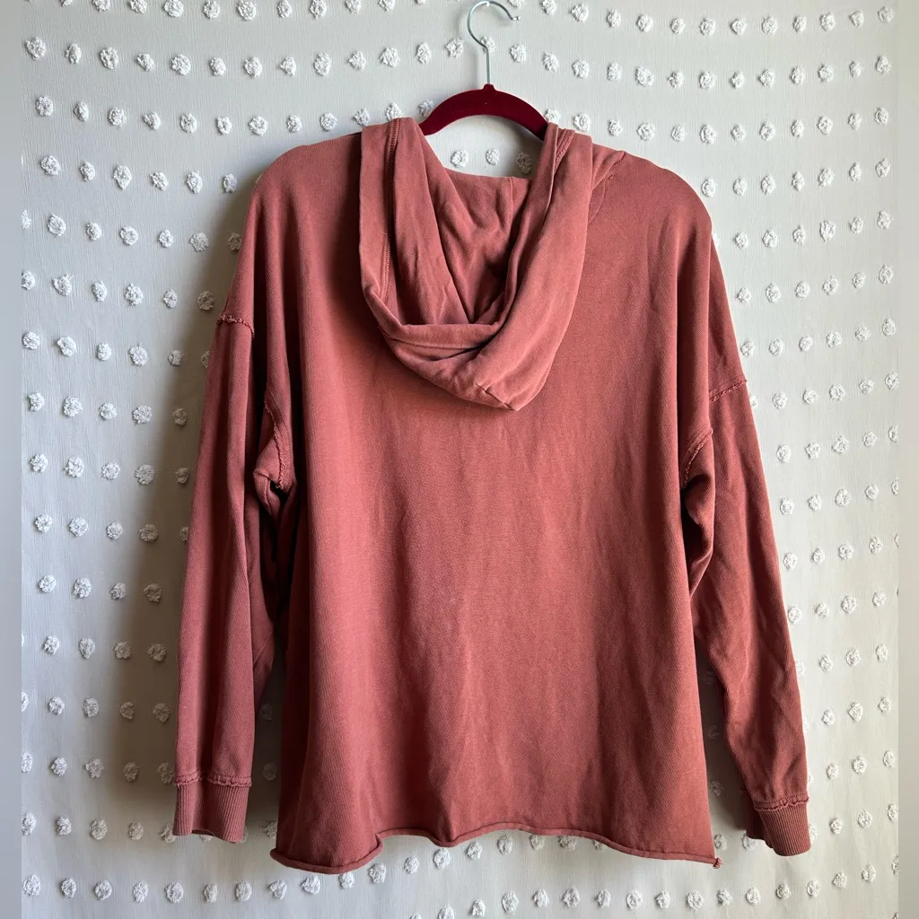 Aerie Lace Up Oversized Hooded Long Sleeve Sweatshirt Sz XS‎ Rust Red - Image 2