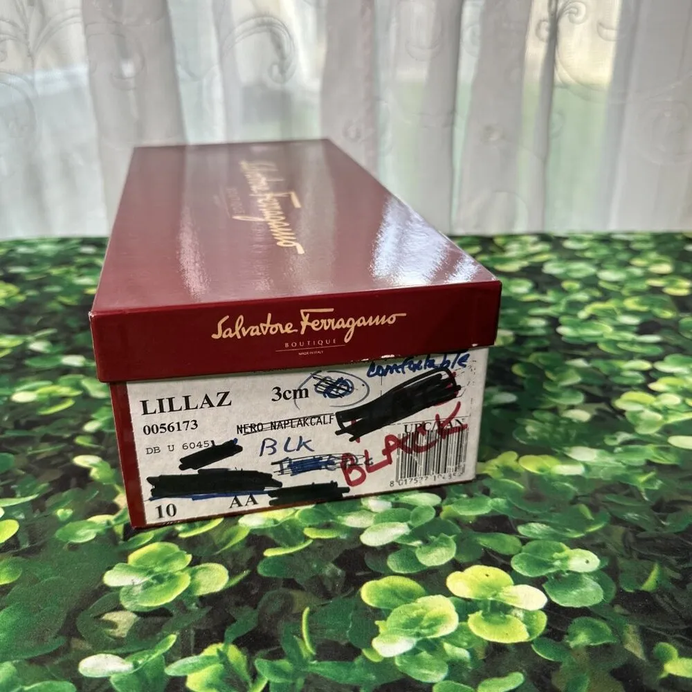 Salvatore Ferragamo Lillaz Women's Black Leather Bow Nubuck Pumps Size 10 AA - Image 10