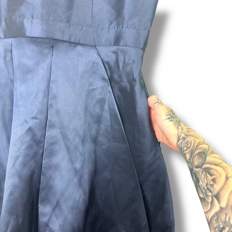 Lulus NWT Broadway Show Navy Blue High-Low Taffeta Pleated Gown Dress Medium - Image 6