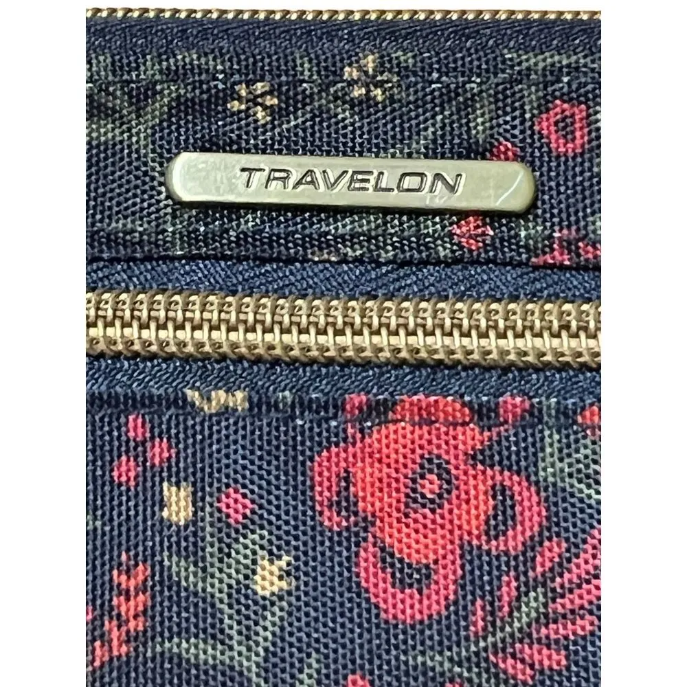 Travelon Wristlet RFID Blocking Clutch Wallet Travel Blue Flowers Zip Around NWO - Image 2