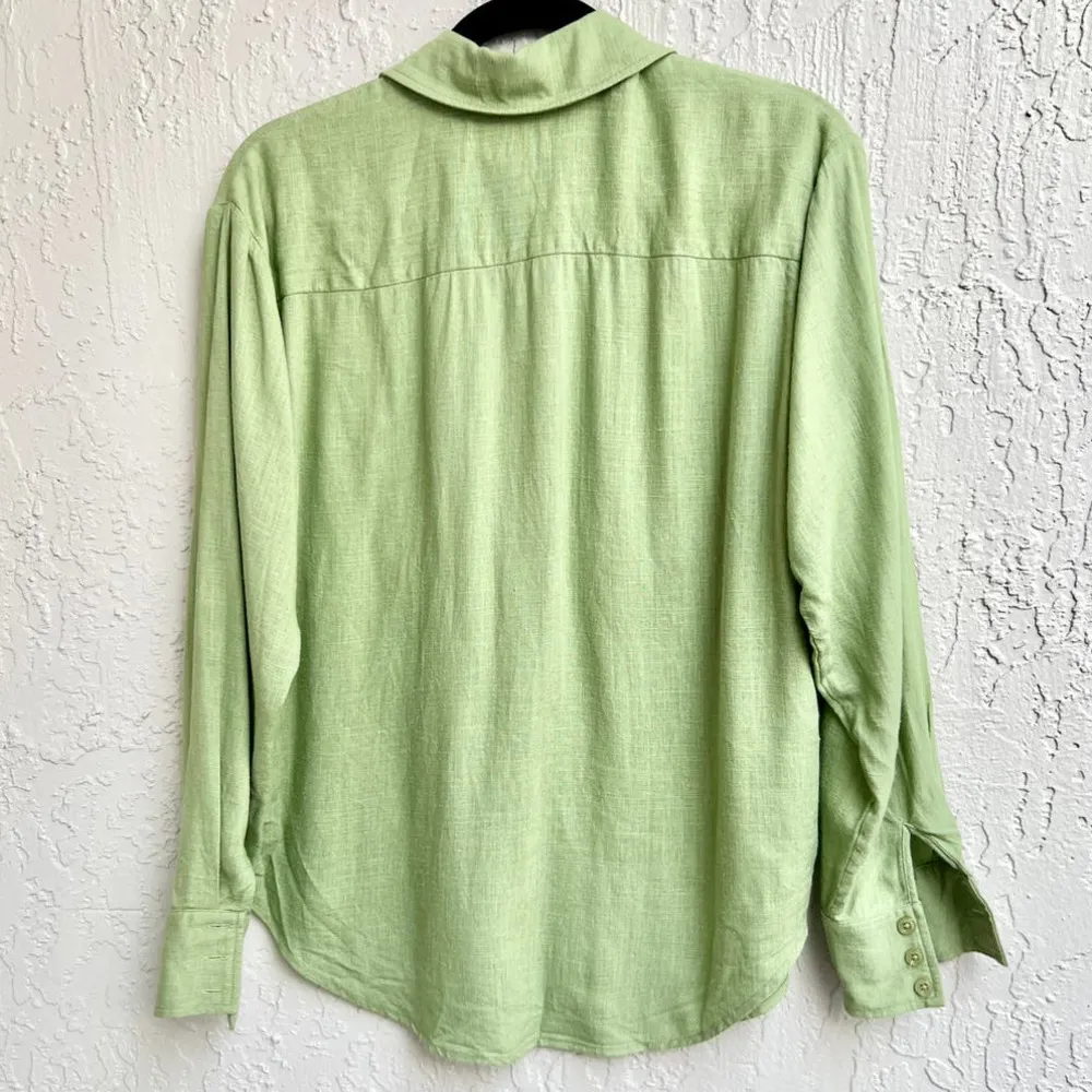 Song Of Style Long Sleeve Linen Blend Button Down Shirt Green Women's Size Small - Image 2