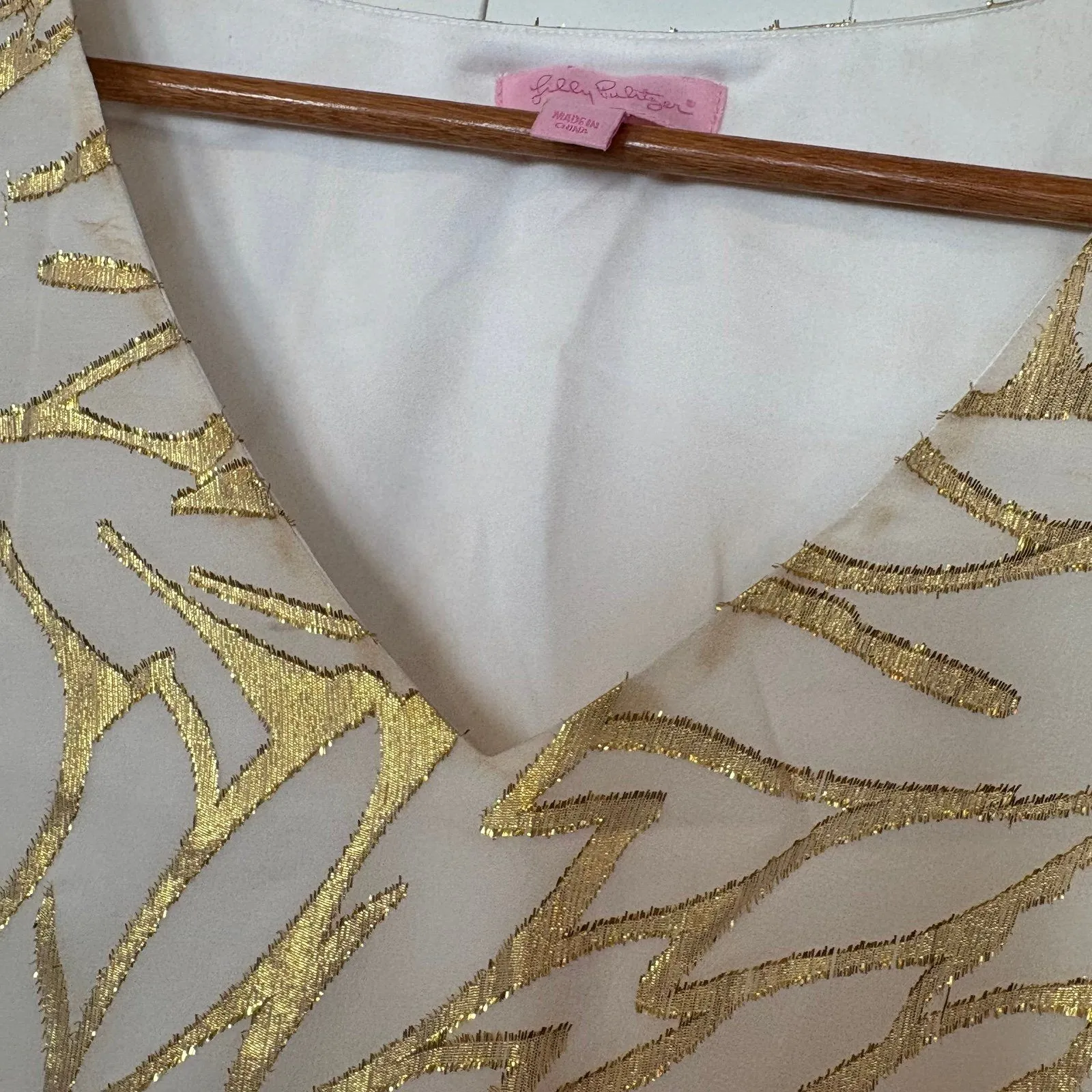 Lily Pulitzer‎ Miri Kaftan Silk White And Gold Dress Size 0 - Image 3