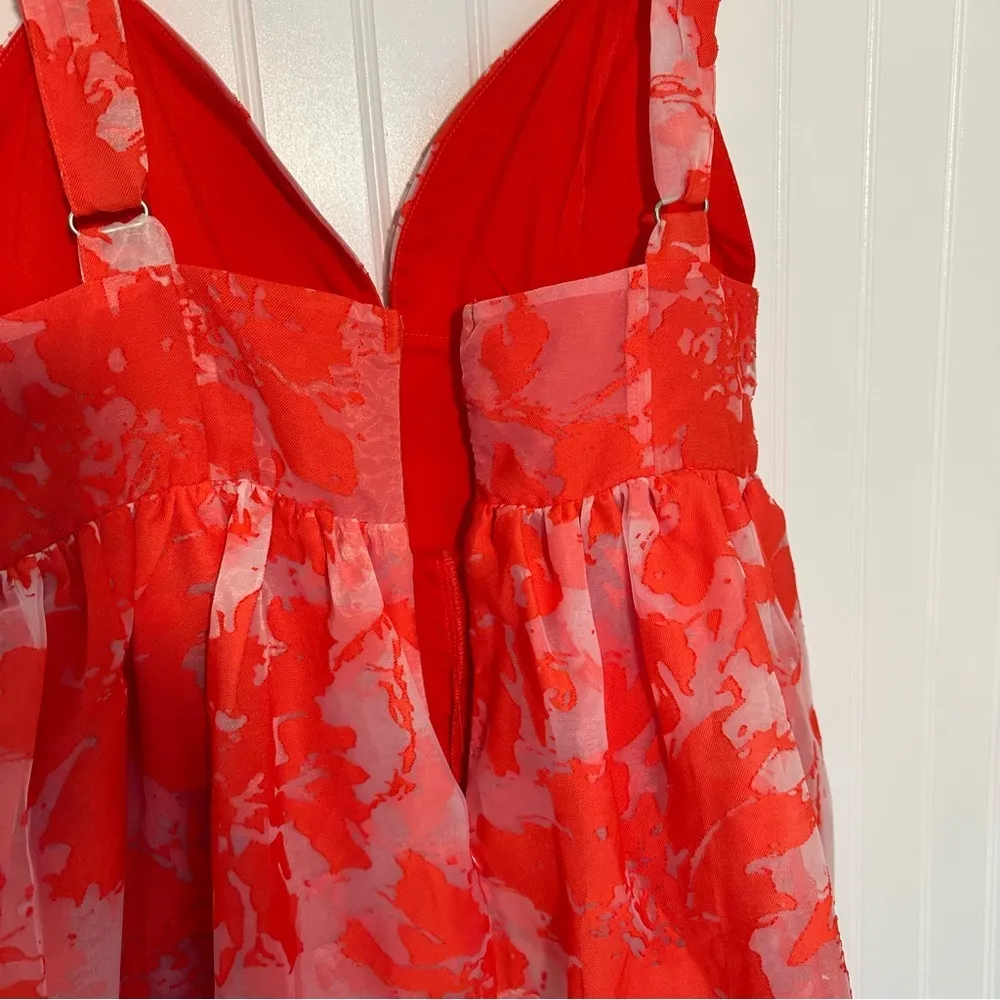 NWT  Red Floral Layered Hem Mini Dress Size Medium - Image 6