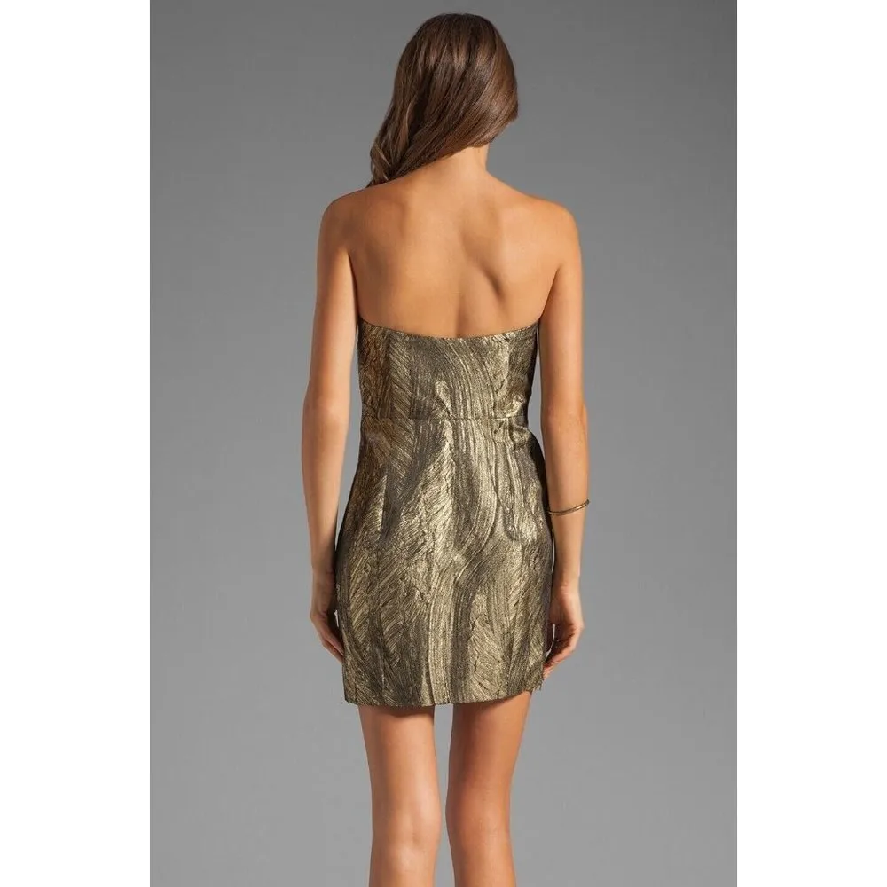 NWT Haute Hippie Metallic Gold & Black Twist Front Strapless Mini Dress M $495 - Image 3