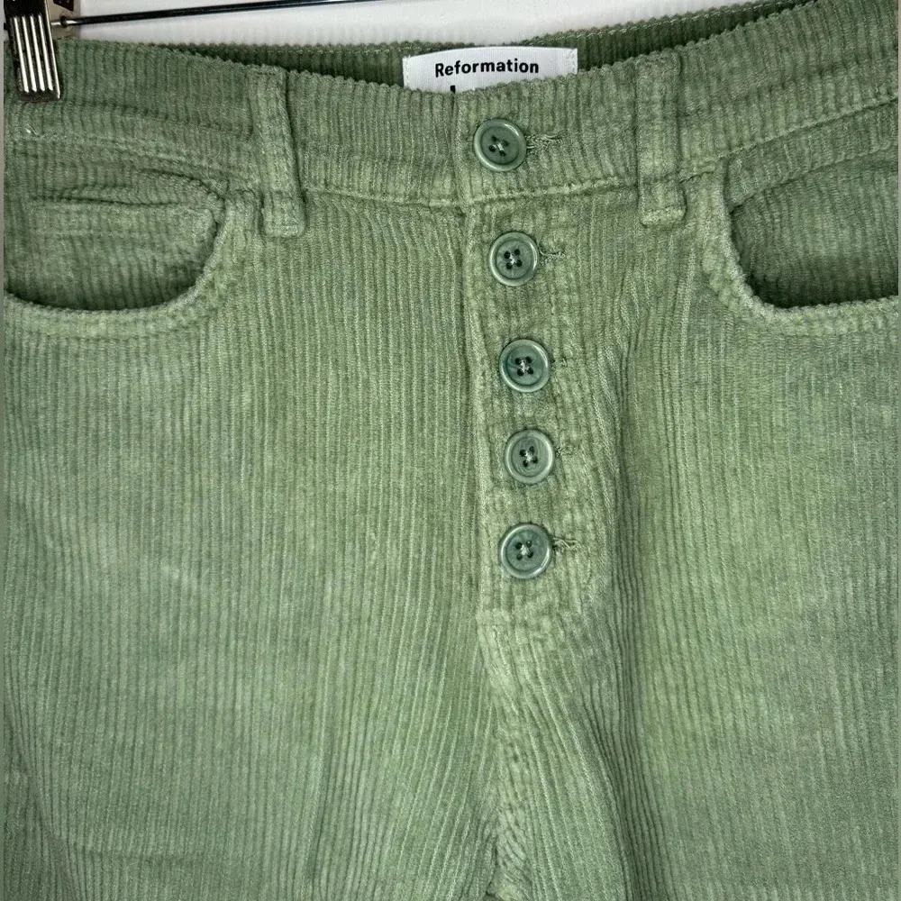 Reformation Cynthia Button Fly High Rise Straight Corduroy Pants in Moss - Image 5