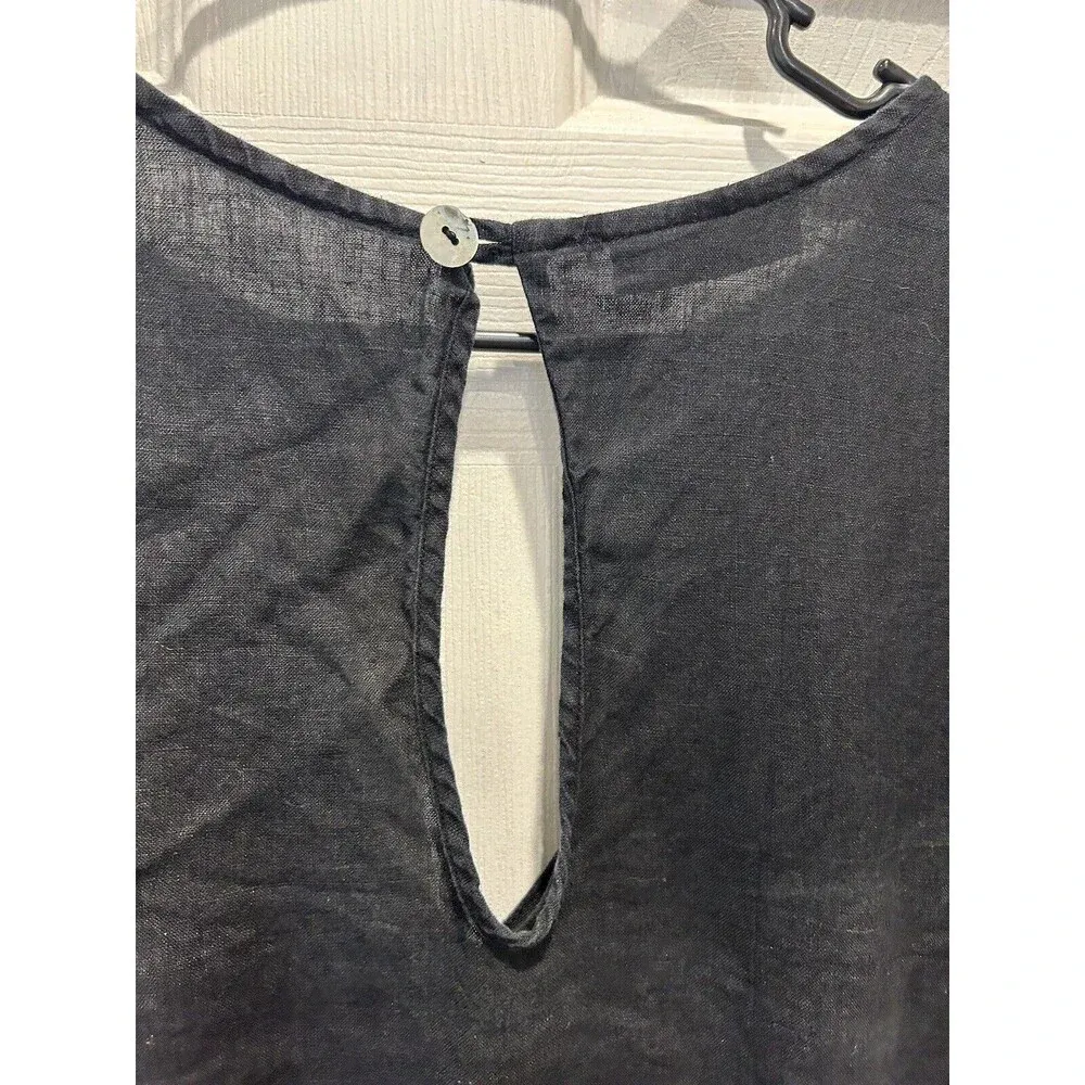 Bryn‎ Walker 100% LINEN JUMPSUIT Size Large Cinched Waist Short Sleeve Black - Image 5