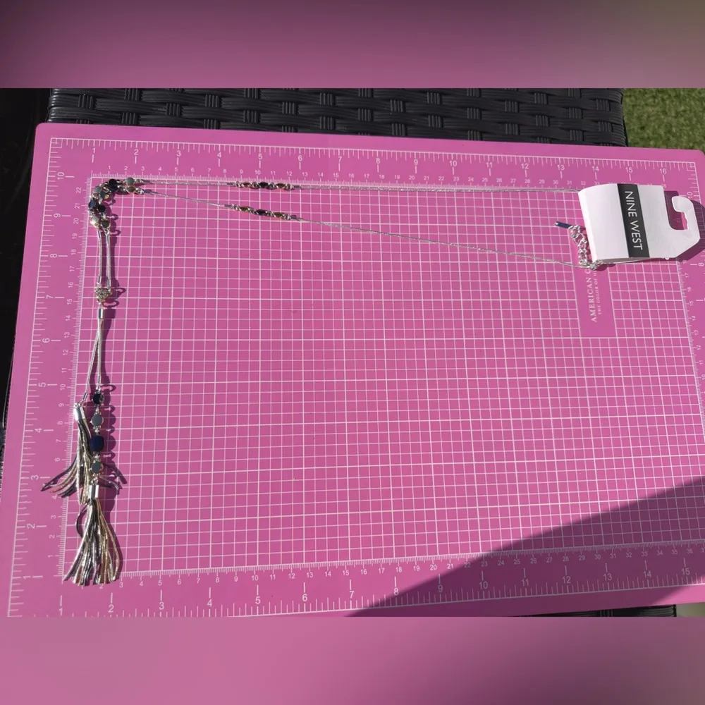 Nine West Silver bass metal chain 3 colors beads Tassel Necklace adjustable 38” - Image 6