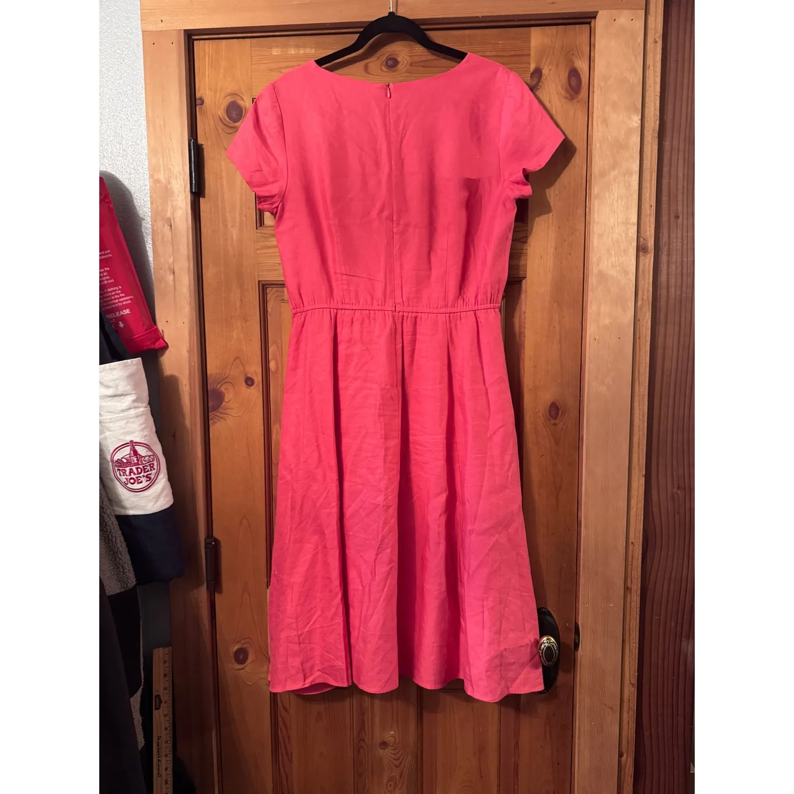 Coldwater Creek Coral Linen Blend Cap Sleeve V Neck Pleated Midi Dress Size 10 - Image 6