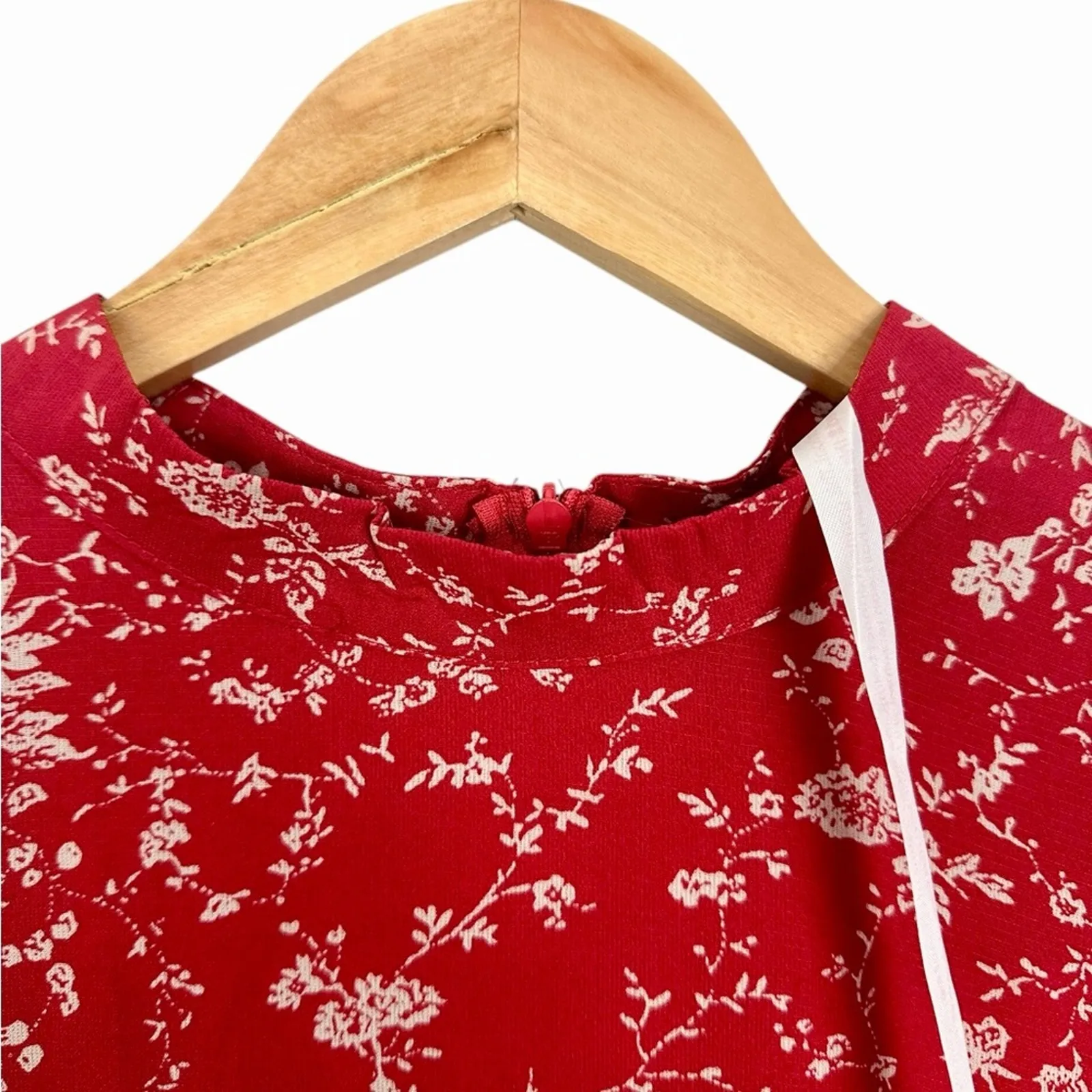 Missguided High Neck Puff Sleeve Midi Dress Red Floral Size US 12 NWT - Image 11