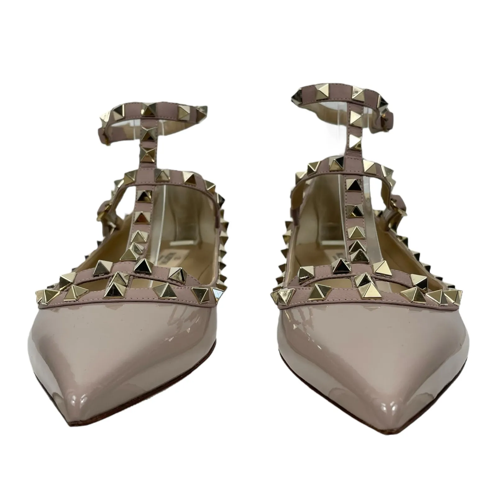 NEW Valentino Garavani Rockstud Caged Paten Leather Flats Pink Size 38.5 - Image 5