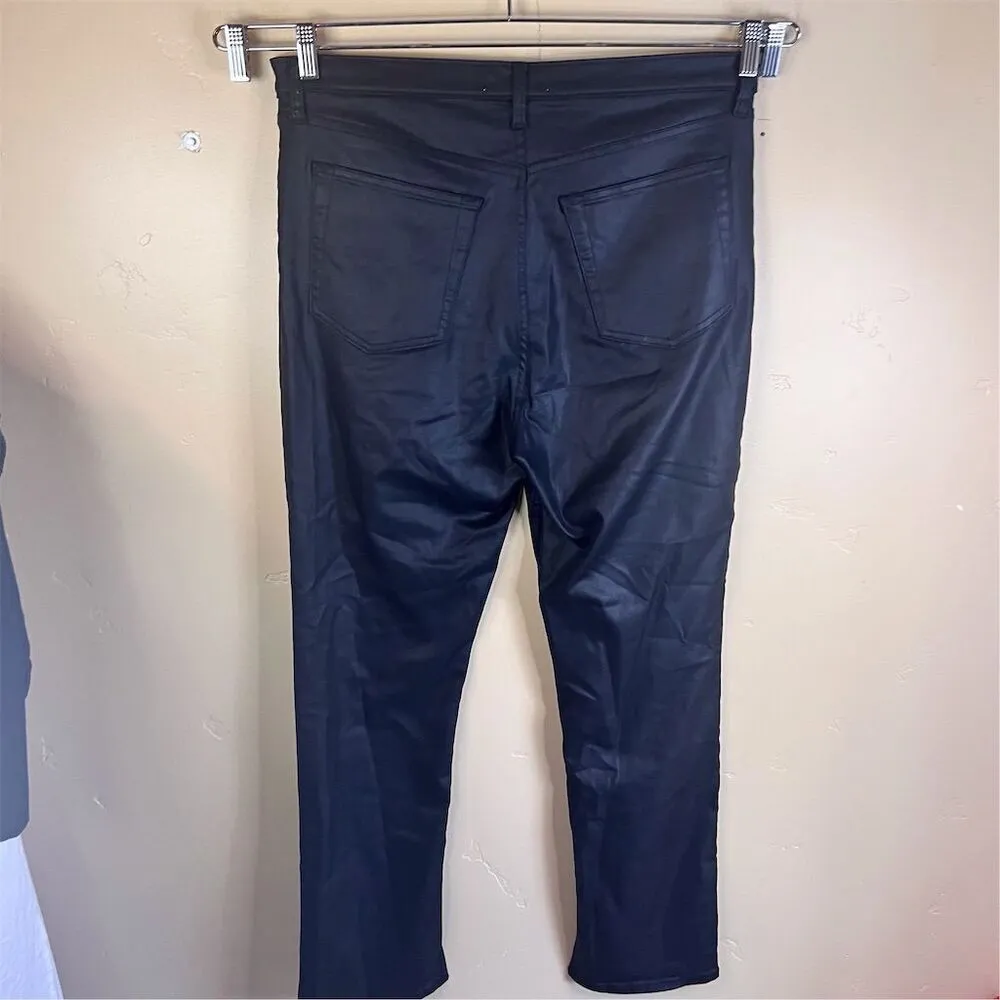 Abercrombie & Fitch Women's Black Faux‎ Leather Straight High Rise Pants Size 33 - Image 5