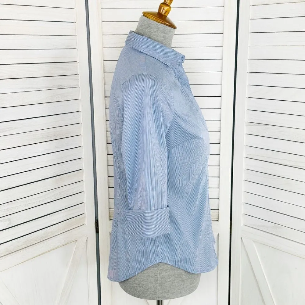 Worthington Petite Striped Faux Pleat Button Front Shirt‎ Blue White Small - Image 3