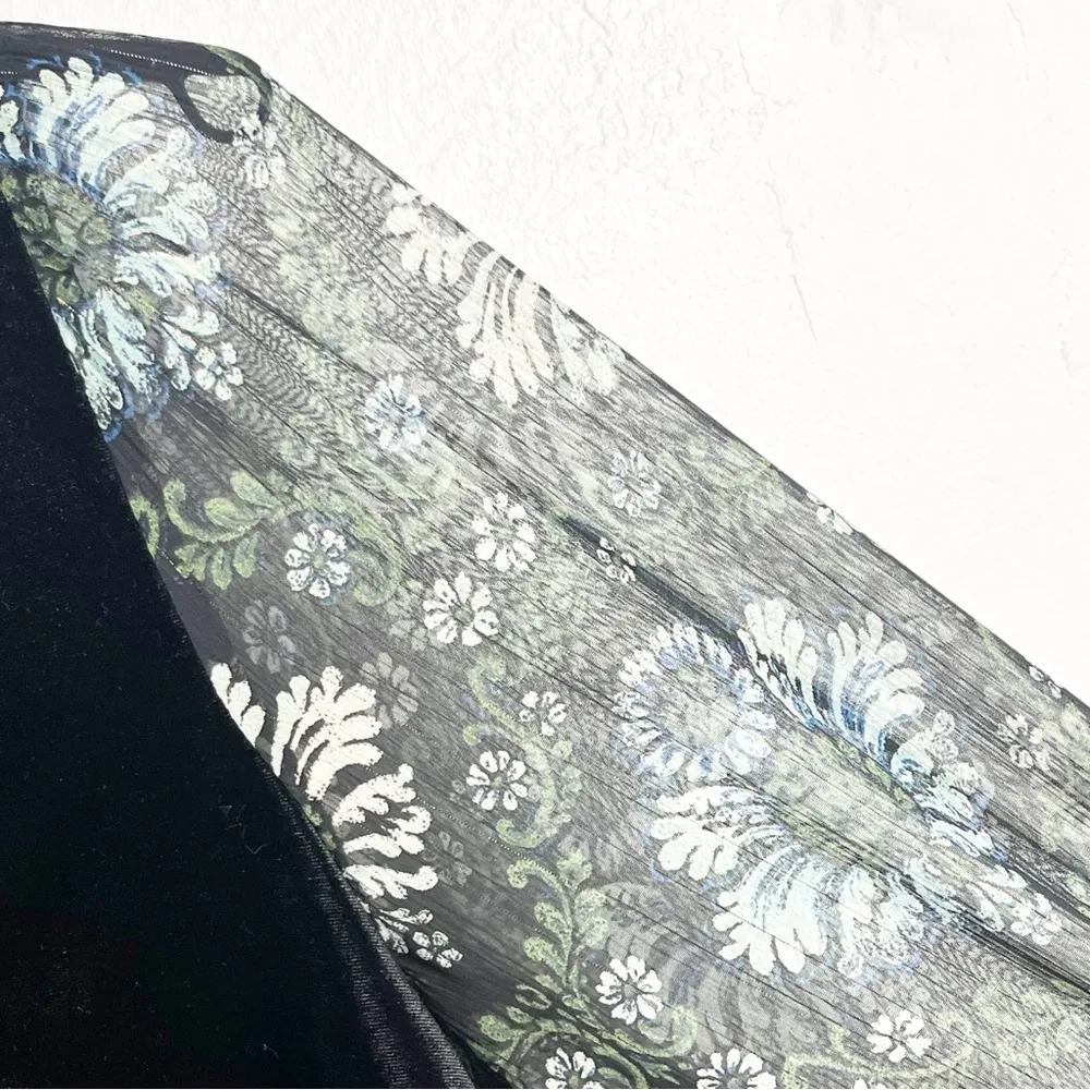 ZARA Black Floral Sheer Long Cuff Sleeves Velvet Velour Ruffle Trim Dress Small - Image 5