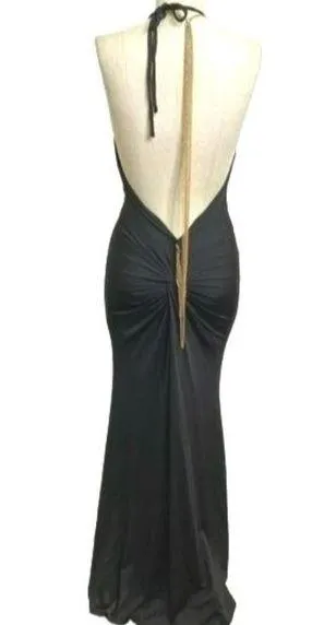 Miss Avenue Halter Open Back Gold Chain Drop Sexy Gown Black Size Small NWT - Image 2