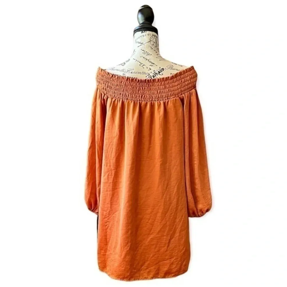 Womens nasty gal rusty orange pullover off shoulder long sleeve mini dress - Image 4