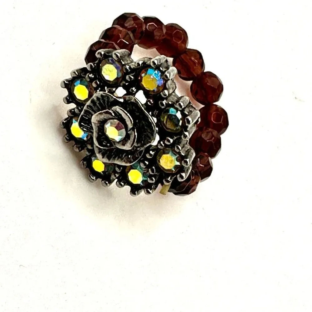 Flower rhinestone beaded ring - Image 4