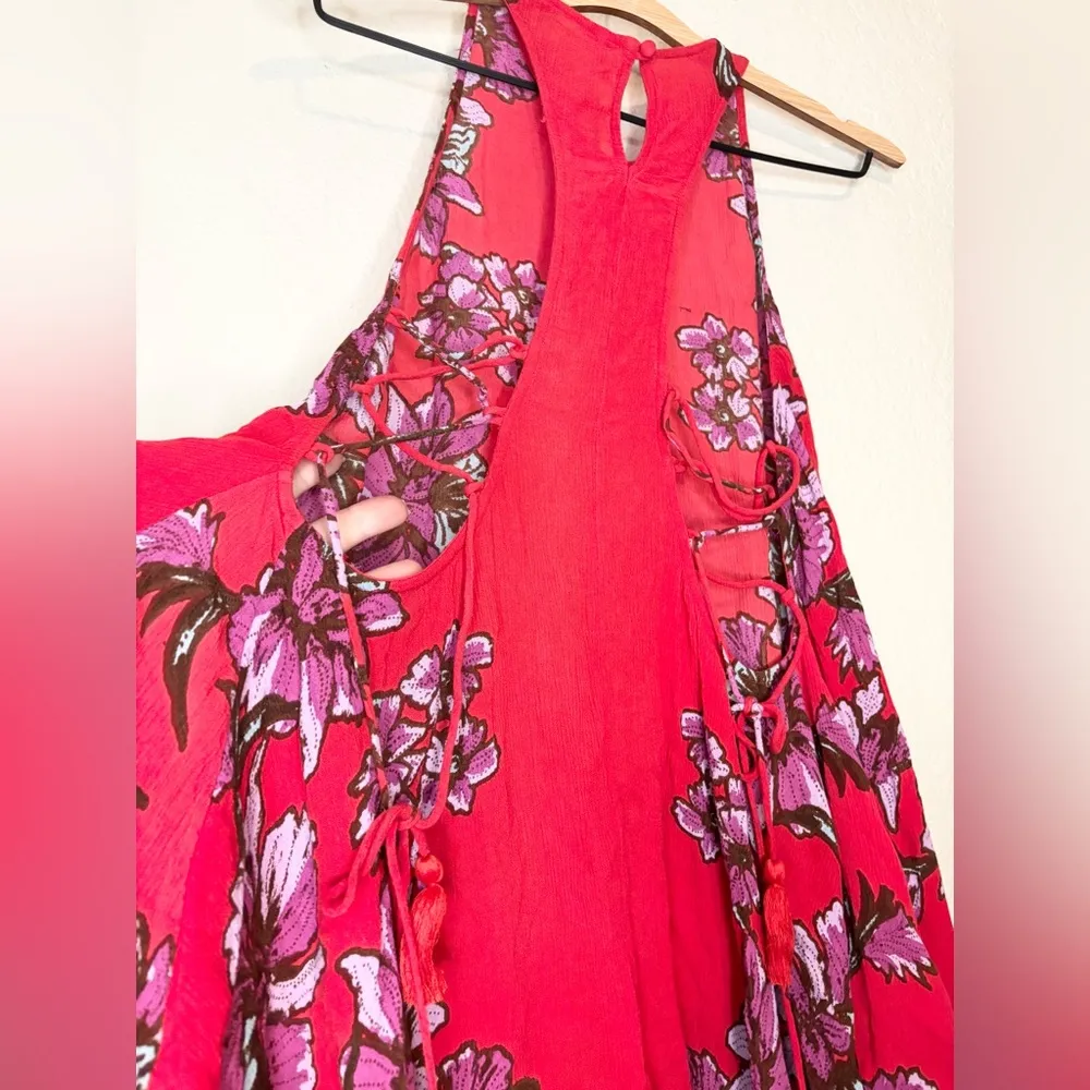 Free People Paint the Sun Slip Dress Red Purple Floral Racerback Dress Size S - Image 5
