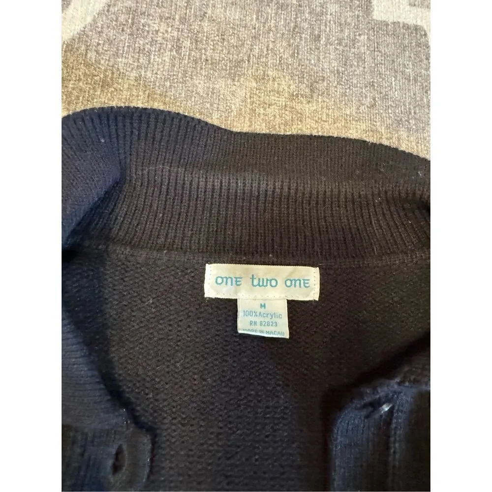 Beaded vintage button down collared cardigan size medium in black knit sweater - Image 3