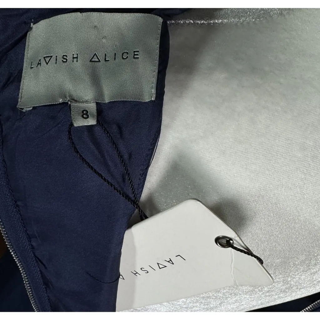 NWT Lavish Alice Womens Dress Size 8 Navy Sleeveless Bodycon Midi Dress Lace-Up - Image 10