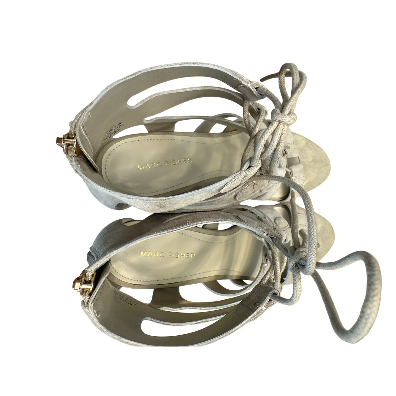 Marc Fisher Paradox Lace Up Block Heel Sandals Women’s Sz 10 Light Natural Suede - Image 8