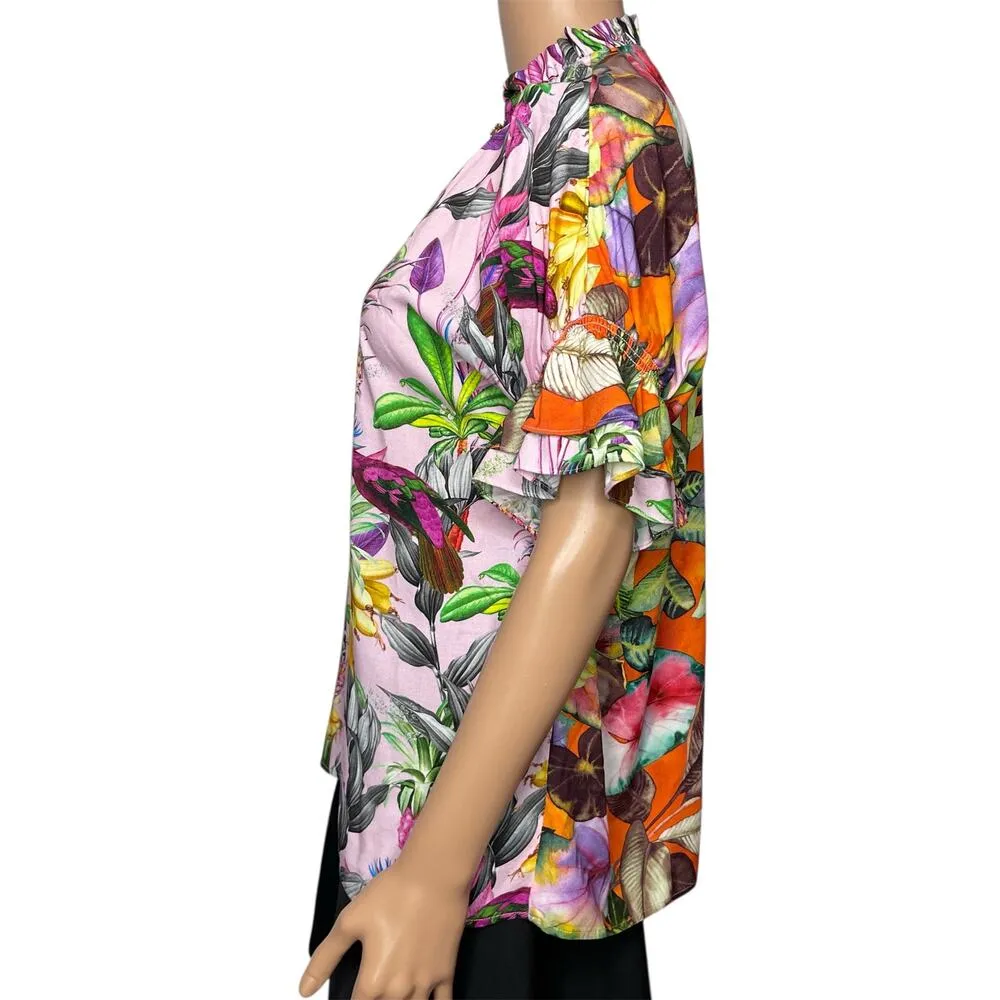 Robert Graham Paige Palm Ruffle-Trim TropicalPrint Keyhole Top size Medium - Image 6
