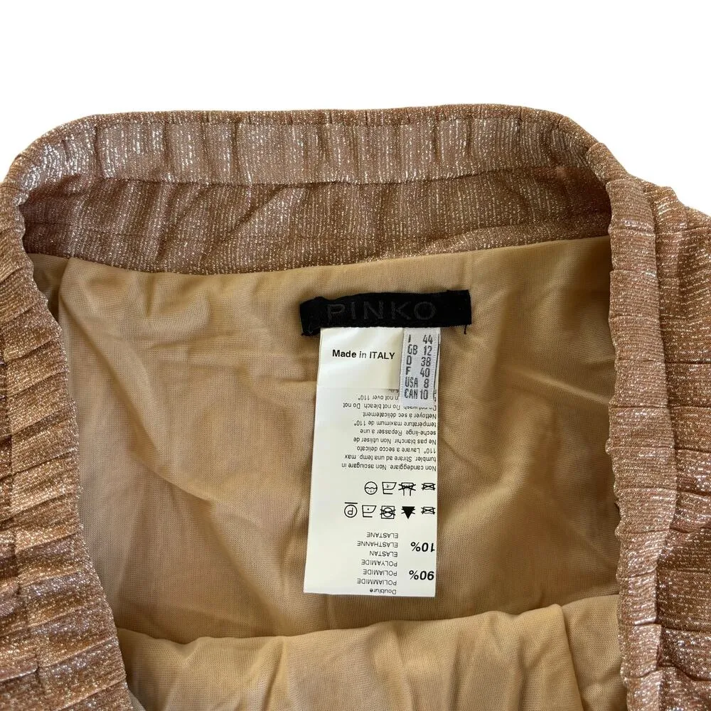 Pinko Blush Pink Metallic Shimmer Pleated Mini Skirt Women’s Size 8 - Image 4