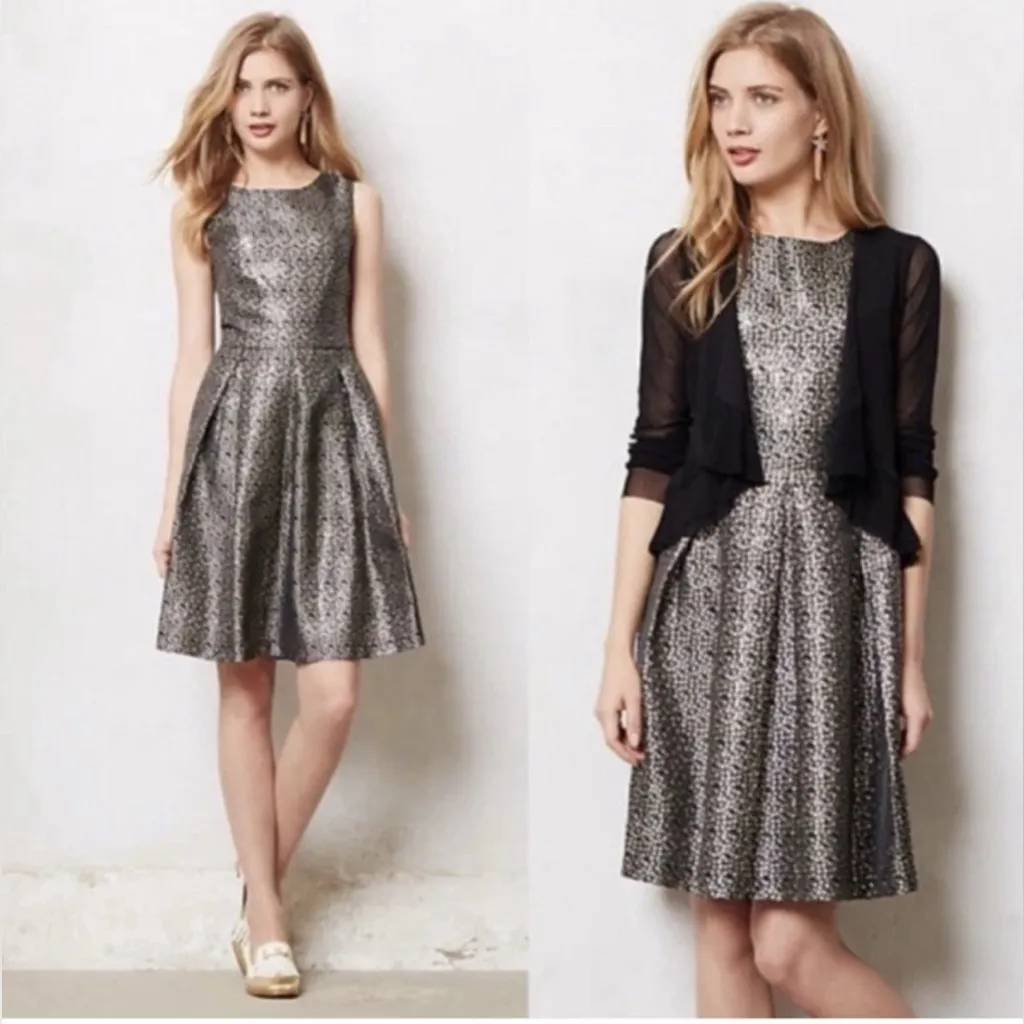 ANTHROPOLOGIE | James Coviello "Josseline" Brocade Metallic Dot Dress XS - Image 2