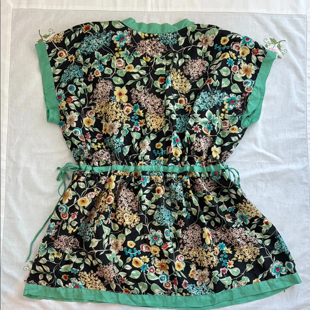 Johnny Was Black Floral Kimono Blouse with Teal Trim - Image 6