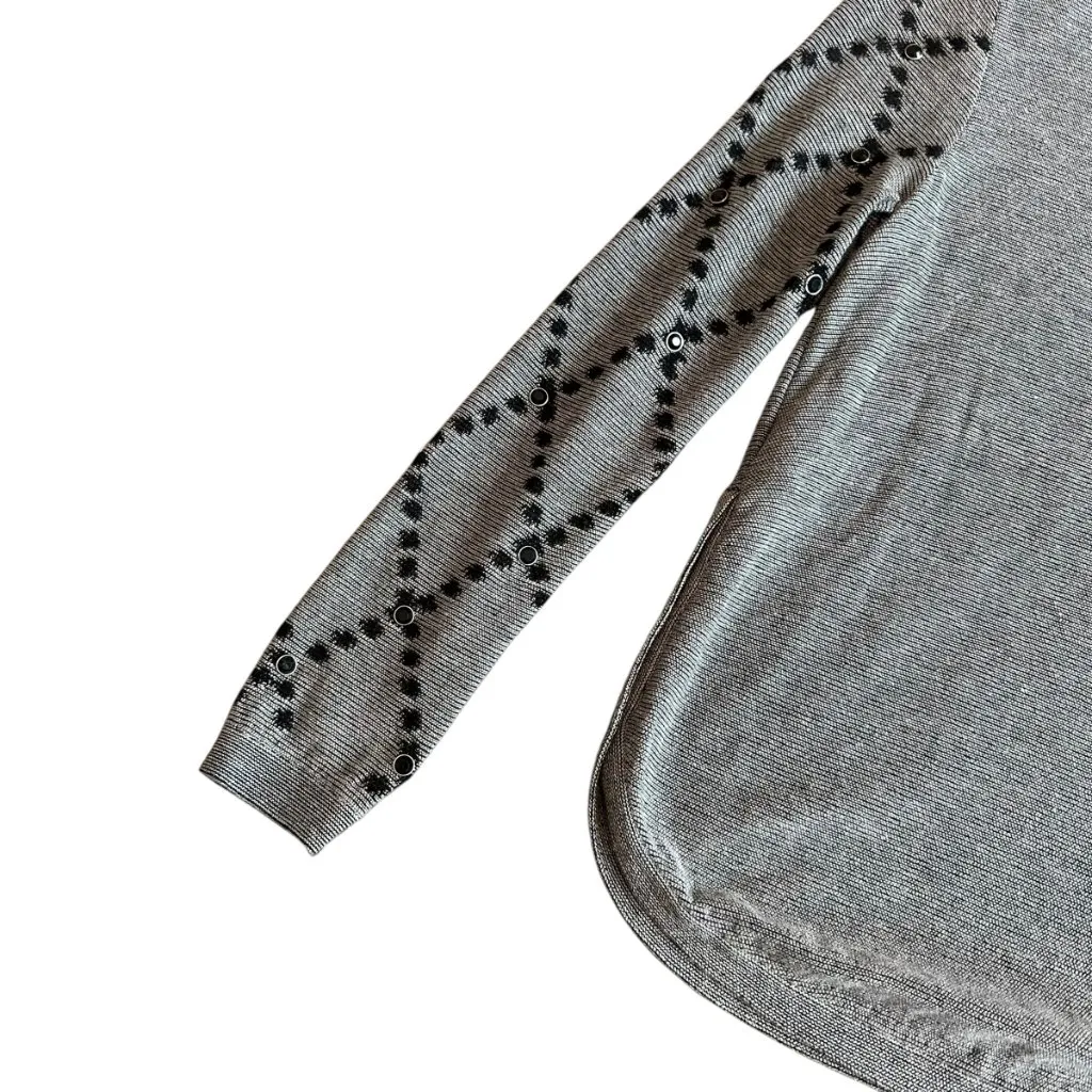 Desigual Grey Pullover Sweater Bohemian Print Stud Stretch Wool Blend Sz Medium - Image 8