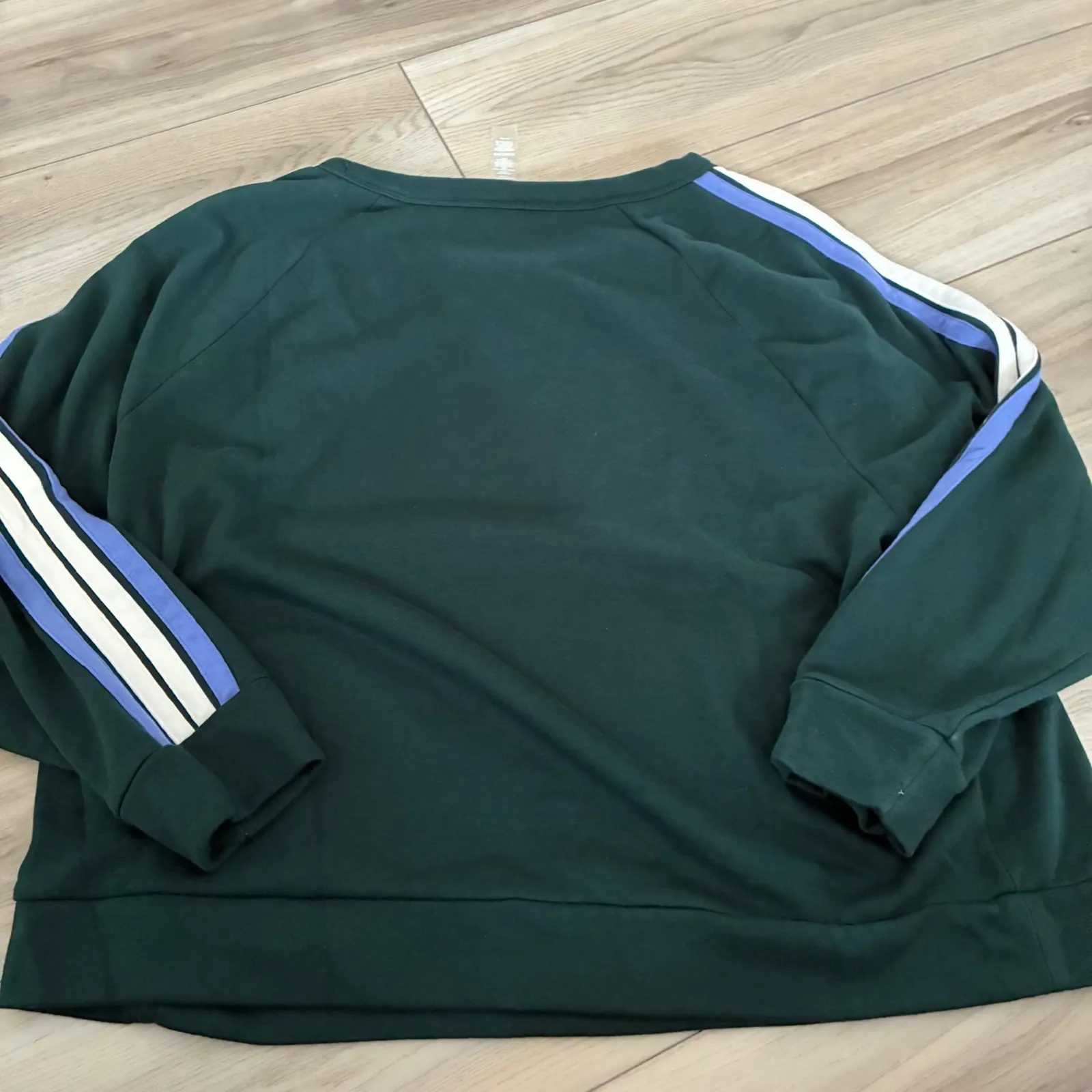 Lou & Grey Dark Green Athletic Stripe Crewneck Sweatshirt Plus Size XXL - Image 3