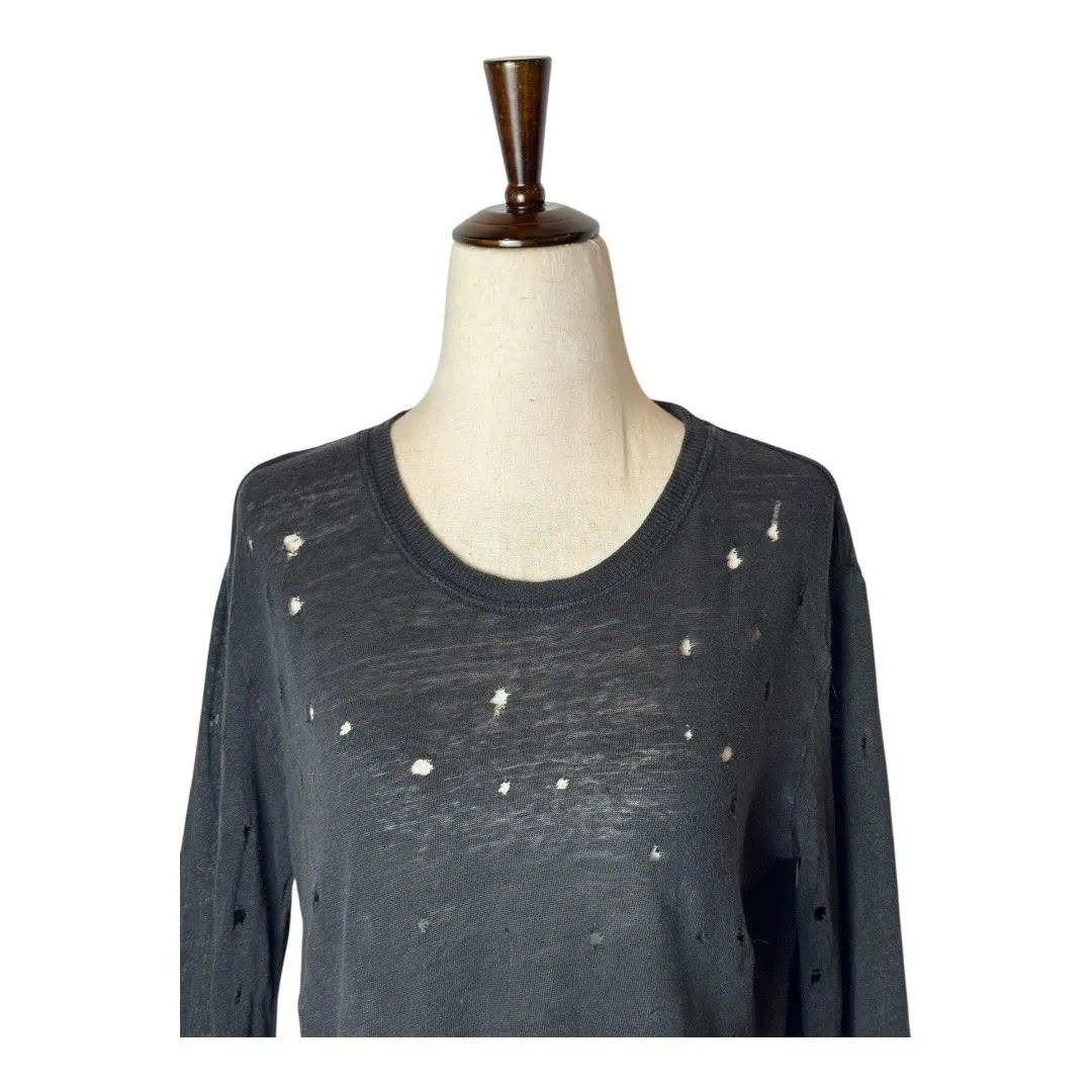 IRO Shirt Women XS Black Linen‎ Marvina Distressed Long Sleeve Tee Grunge Punk - Image 5