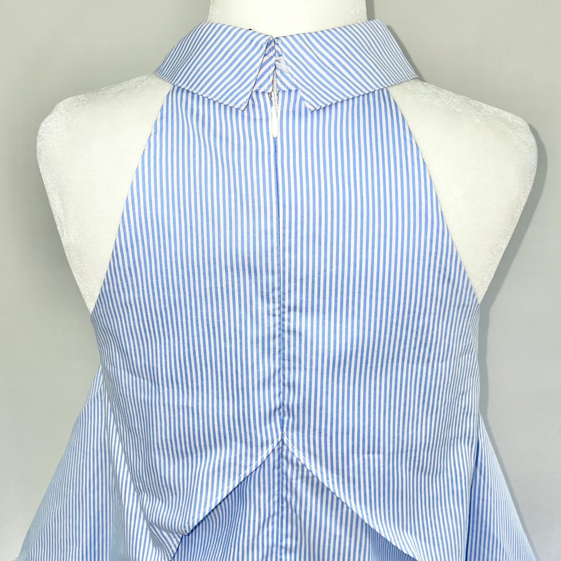 New  Fold Over Cold Shoulder Shirt Blue White Stripe - Image 11